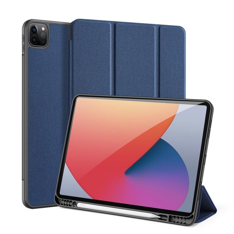DUX DUCIS Domo Series Horizontal Flip Magnetic Leather Tablet Case Cover with Three-folding Holder & Pen Slot & Sleep / Wake-up Function Apple iPad Pro 12.9 (2021) / (2020) (Blue)