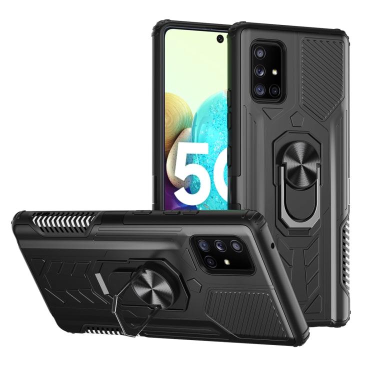 Samsung Galaxy A71 5G Shield Armor Protective Case with 360 Degree Rotation Ring Holder (Black)