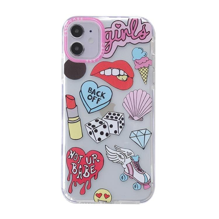Double Color Pattern Protective Case Cover For Apple iPhone 12 / 12 Pro (Lipstick Ice Cream)
