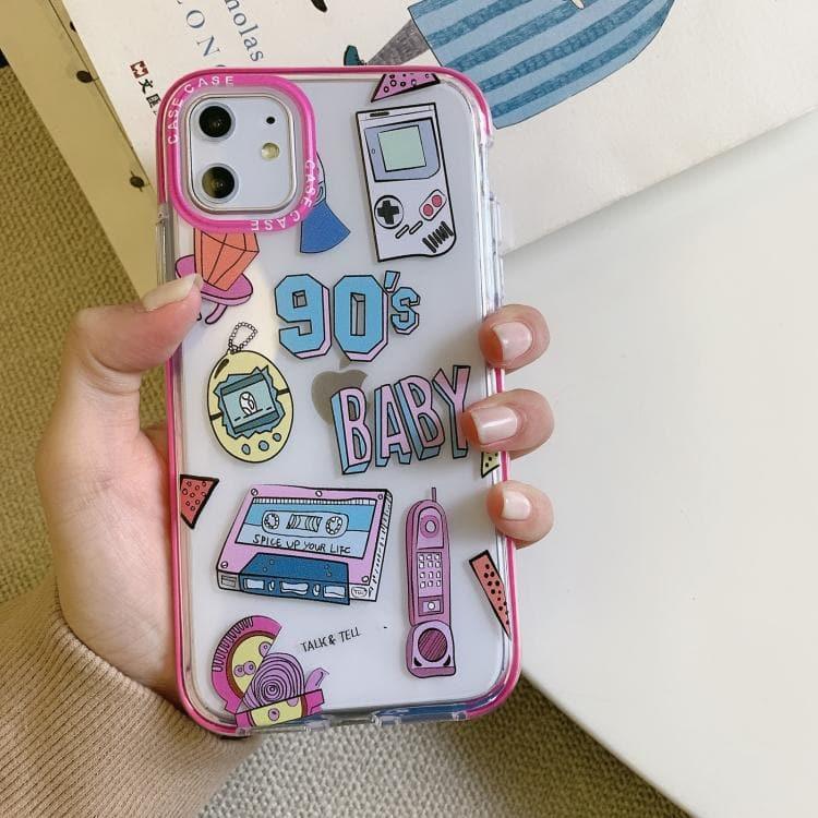 Double Color Pattern Protective Case Cover For Apple iPhone 12 / 12 Pro (Retro 90s)