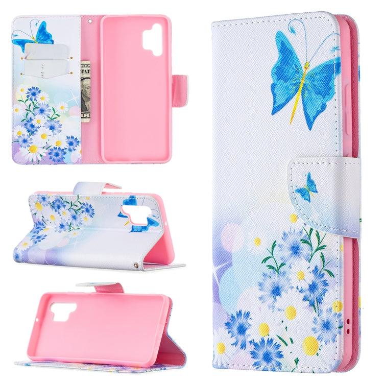 Samsung Galaxy A32 4G Coloured Drawing Pattern Horizontal Flip Leather Case Cover with Holder & Card Slots & Wallet (Pansy)