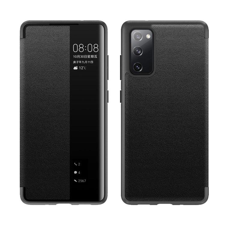 Samsung Galaxy S20 FE Magnetic Side Window View Shockproof Horizontal Flip Leather Case Cover (Black)