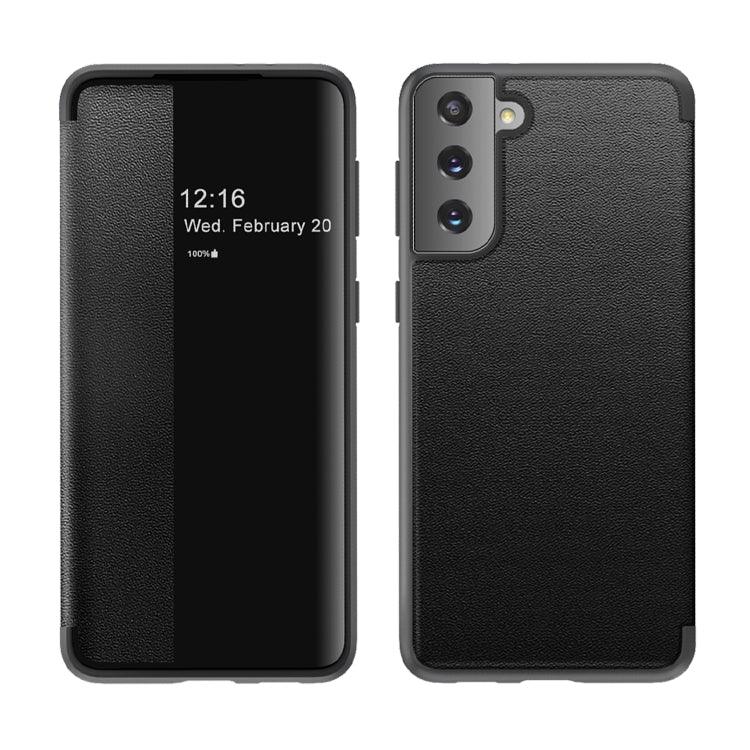 Samsung Galaxy S21+ 5G Magnetic Side Window View Shockproof Horizontal Flip Leather Case Cover (Black)