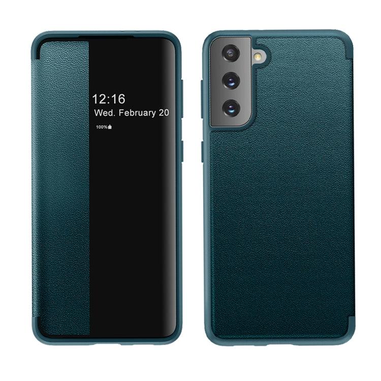 Samsung Galaxy S21+ 5G Magnetic Side Window View Shockproof Horizontal Flip Leather Case Cover (Green)