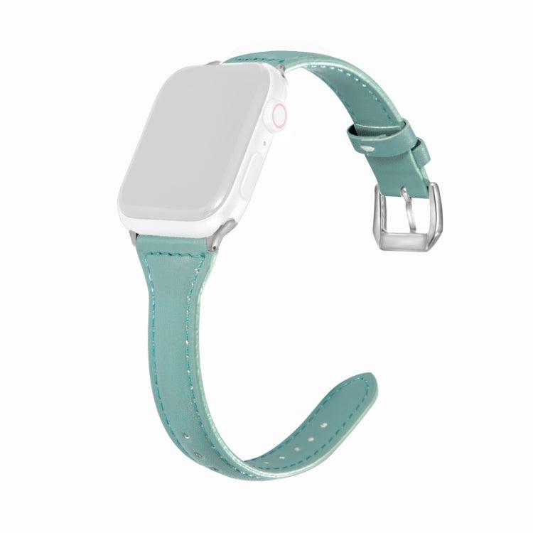 T-shaped Thin Leather Watch Strap Apple Watch Series 6 & SE & 5 & 4 44mm / 3 & 2 & 1 42mm (Green)