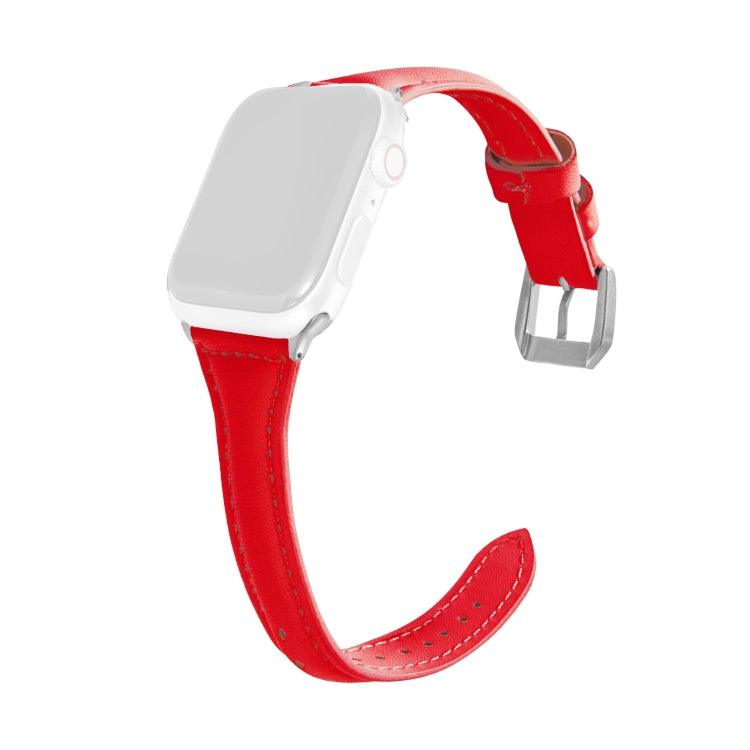 T-shaped Thin Leather Watch Strap Apple Watch Series 9, 8, 7, 6, SE, 41mm, 40mm, 38mm (Red)