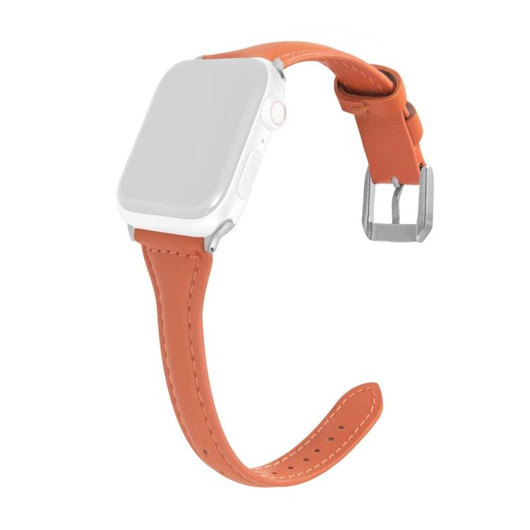 T-shaped Thin Leather Watch Strap Apple Watch Series 9, 8, 7, 6, SE, 41mm, 40mm, 38mm (Light Brown)