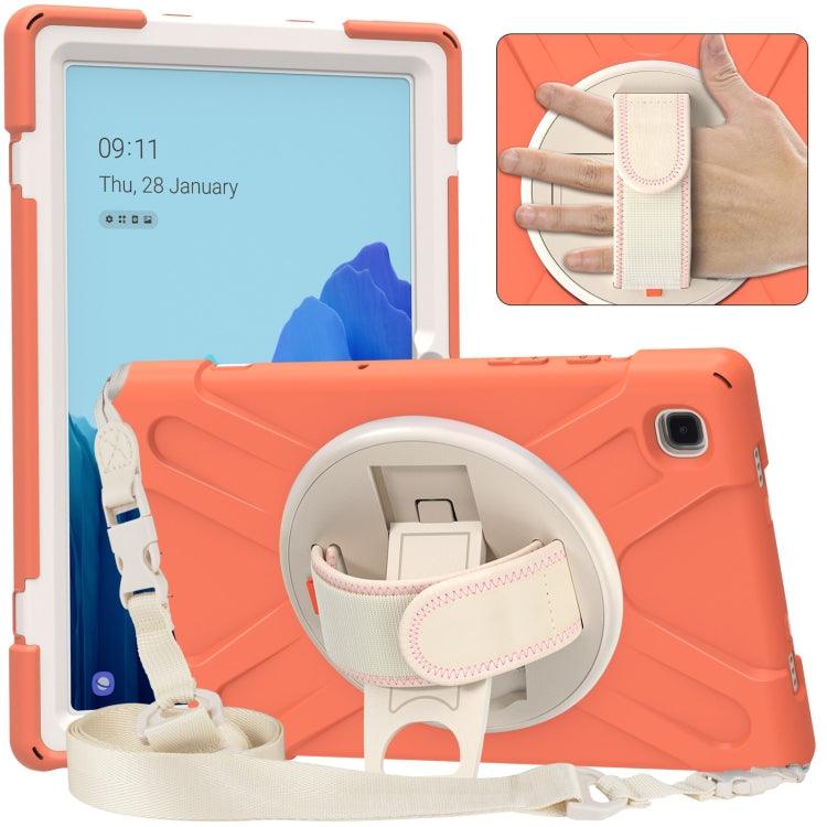 Samsung Galaxy Tab A7 (2020) T500 Pure Color Silicone Protective Case Cover with Holder & Shoulder Strap (Coral Orange)