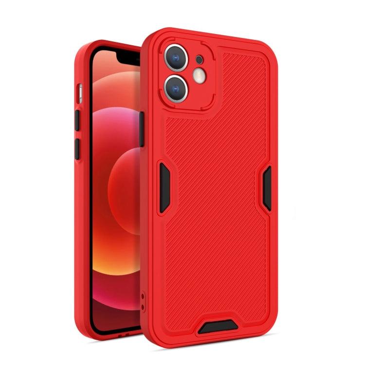 Contrast-Color Straight Edge Matte TPU Shockproof Case Apple iPhone 12 (Red)