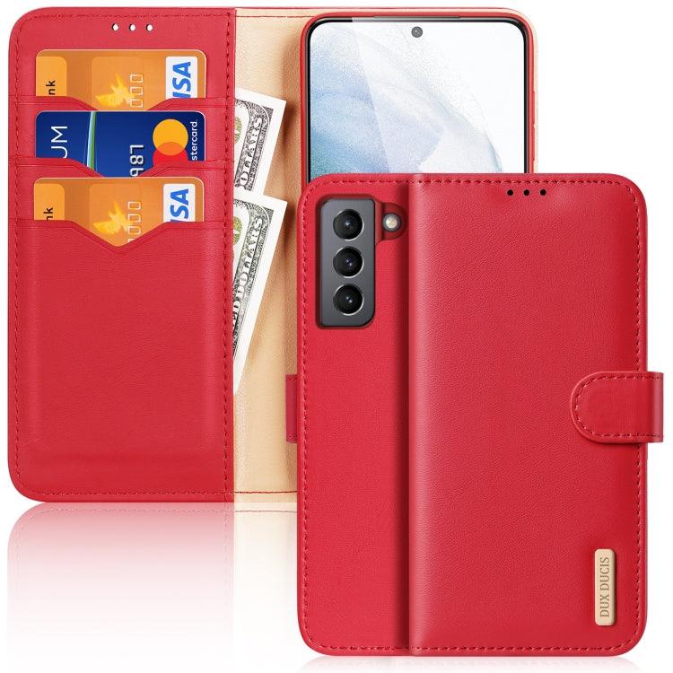 Samsung Galaxy S21 FE DUX DUCIS Hivo Series Cowhide + Leather Horizontal Flip Case Cover with Holder & Card Slots (Red)