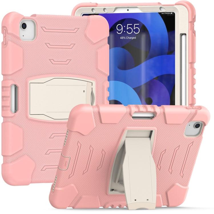 3-Layer Protection Screen Frame + PC + Silicone Shockproof Combination Case Cover with Holder Apple iPad Air 4 10.9 inch 2020 / 2022 (Cherry Blossoms Pink)