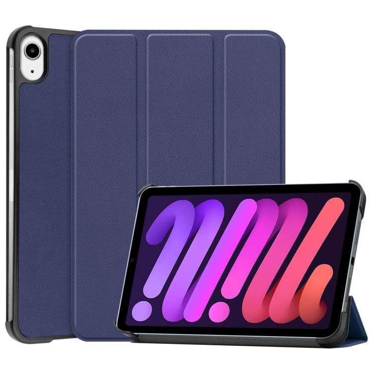 Apple iPad mini 6 Custer Texture Horizontal Flip Leather Tablet Case Cover with Three-folding Holder & Sleep / Wake-up Function (Blue)