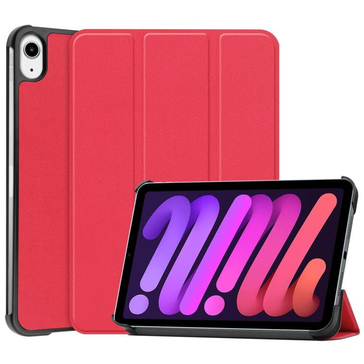 Apple iPad mini 6 Custer Texture Horizontal Flip Leather Tablet Case Cover with Three-folding Holder & Sleep / Wake-up Function (Red)