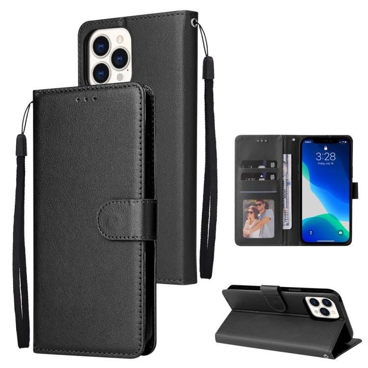 Apple iPhone 13 Pro Max Multifunctional Horizontal Flip Leather Case Cover, with Three Card Slot & Holder & Photo Frame & Lanyard (Black)
