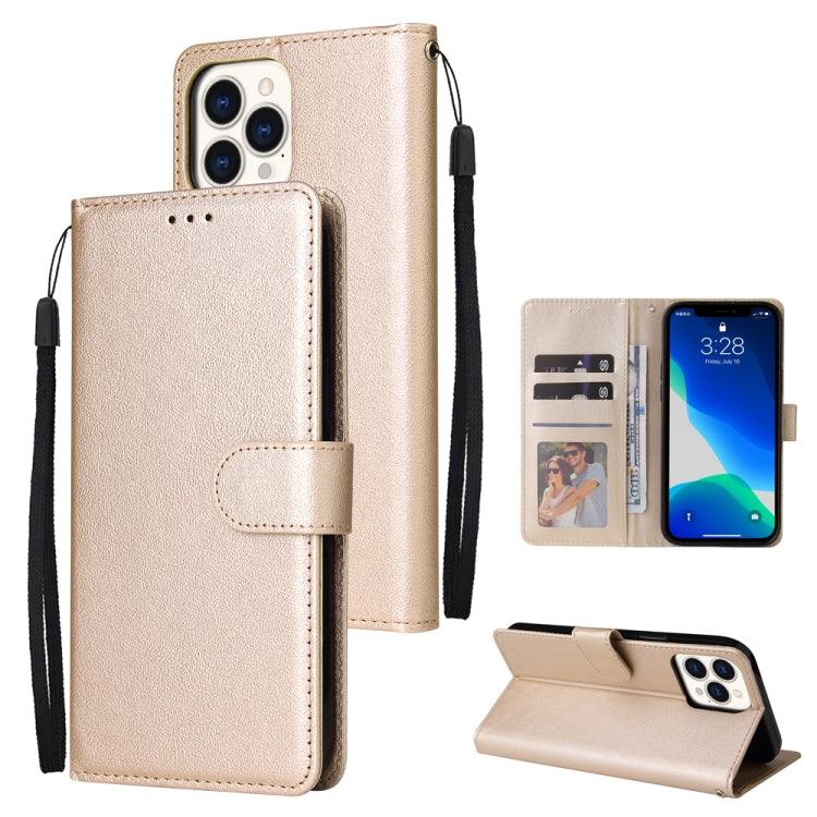 Apple iPhone 13 Pro Max Multifunctional Horizontal Flip Leather Case Cover, with Three Card Slot & Holder & Photo Frame & Lanyard (Tyrant Gold)