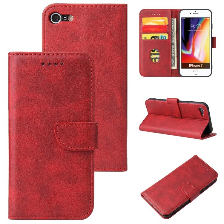 Apple iPhone SE 2022 / SE 2020 / 8 / 7 Calf Texture Buckle Horizontal Flip Leather Case Cover with Holder & Card Slots & Wallet (Red)