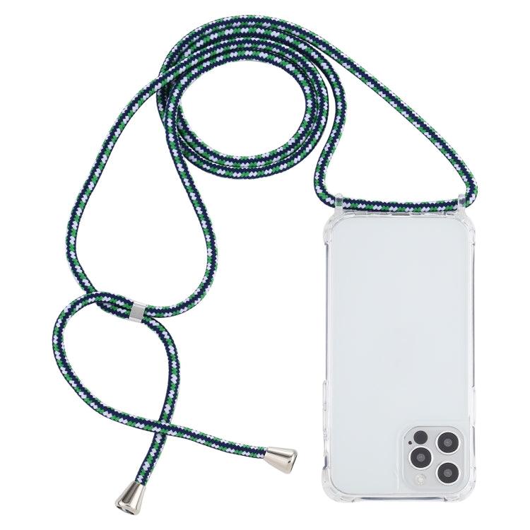 Apple iPhone 13 Pro Max Transparent Acrylic Airbag Shockproof Phone Protective Case Cover with Lanyard (Green White Blue)