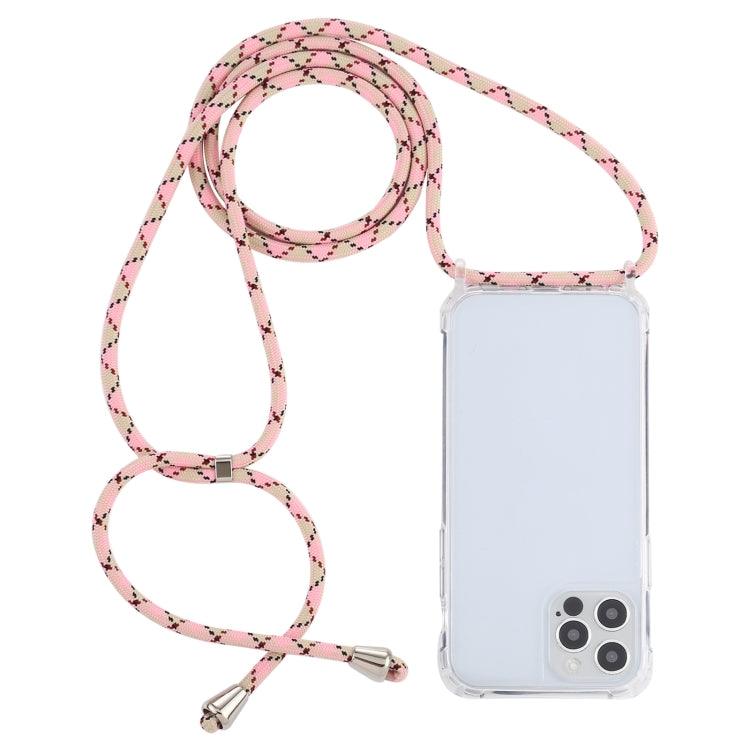 Apple iPhone 13 Pro Max Transparent Acrylic Airbag Shockproof Phone Protective Case Cover with Lanyard (Pink Apricot Coffee)