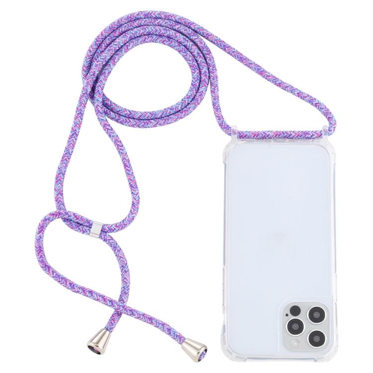 Apple iPhone 13 Pro Max Transparent Acrylic Airbag Shockproof Phone Protective Case Cover with Lanyard (Purple Rainbow)