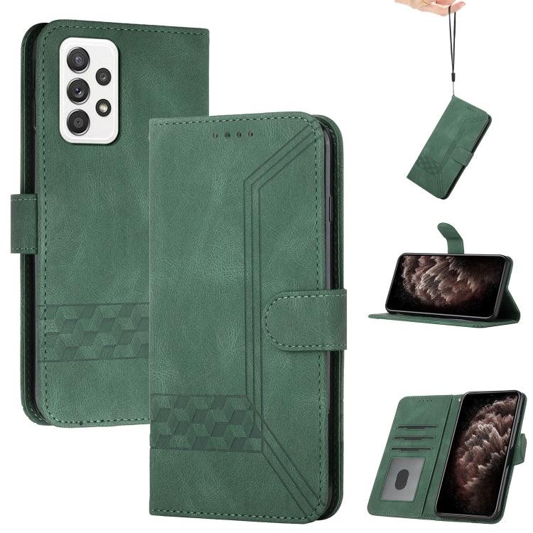 Samsung Galaxy A52 / A52s 5G Cubic Skin Feel Flip Leather Phone Case Cover (Dark Green)