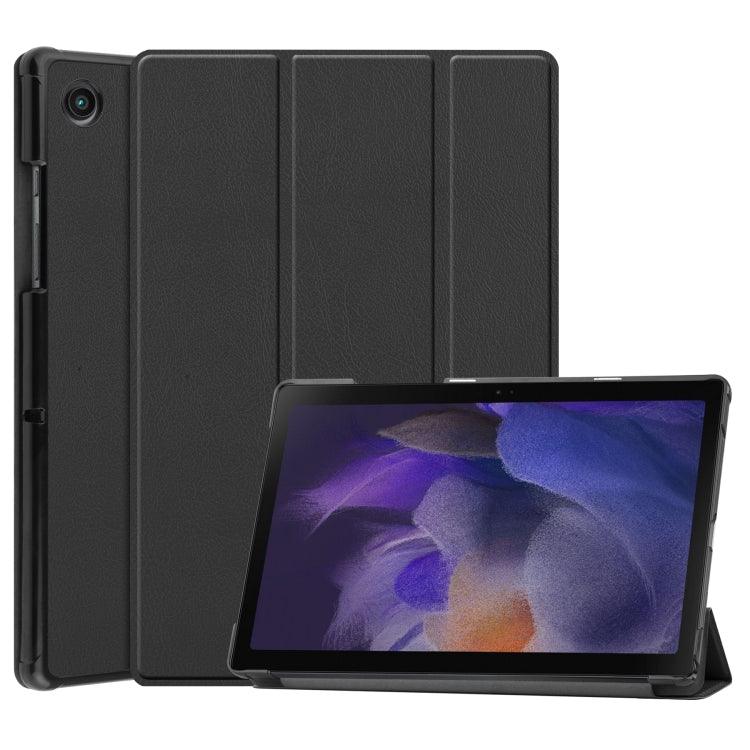 Samsung Galaxy Tab A8 2021 Three-folding Holder Custer Texture Leather Tablet Case Cover (Black)