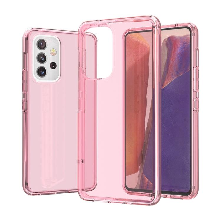 Samsung Galaxy A53 5G Shockproof Terminator Style Transparent Protective Phone Case Cover (Pink)