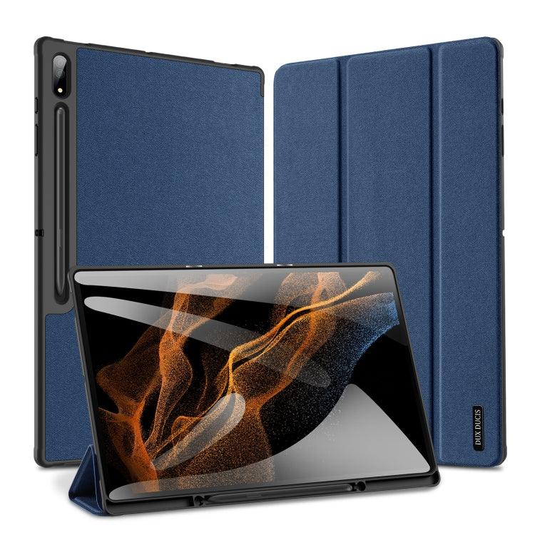 Samsung Galaxy Tab S8 Ultra DUX DUCIS Domo Series Cloth Texture Magnetic Leather Tablet Case Cover (Blue)