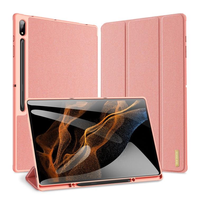 Samsung Galaxy Tab S8 Ultra DUX DUCIS Domo Series Cloth Texture Magnetic Leather Tablet Case Cover (Pink)