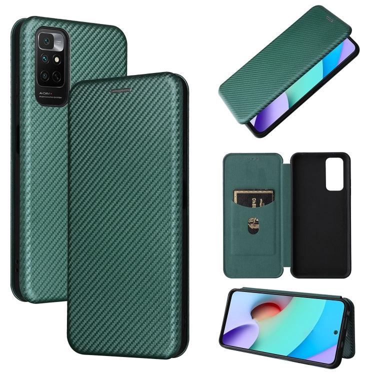 Xiaomi Redmi Note 11 / Note 11S Global Carbon Fiber Texture Horizontal Flip PU Phone Case Cover (Green)