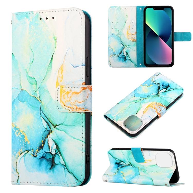 Apple iPhone 14 Marble Pattern Flip Leather Phone Case Cover   (Green LS003)