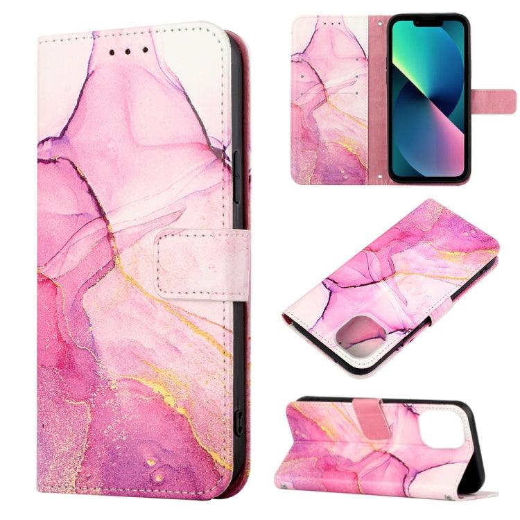 Apple iPhone 14 Marble Pattern Flip Leather Phone Case Cover   (Pink Purple Gold LS001)