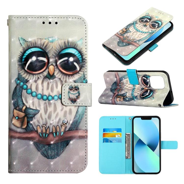 Apple iPhone 14 3D Painting Horizontal Flip Leather Phone Case Cover  (Grey Owl)