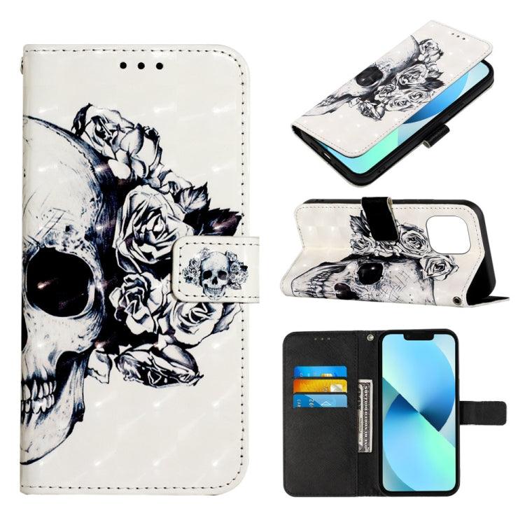 Apple iPhone 14 3D Painting Horizontal Flip Leather Phone Case Cover (Skull)