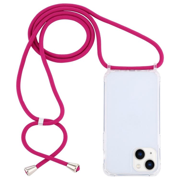 Apple iPhone 14 Transparent Acrylic Airbag Shockproof Phone Protective Case Cover with Lanyard (Rose Red)