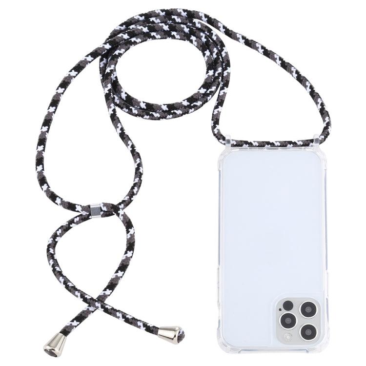Apple iPhone 14 Pro Max Transparent Acrylic Airbag Shockproof Phone Protective Case Cover with Lanyard (Black White Grey)
