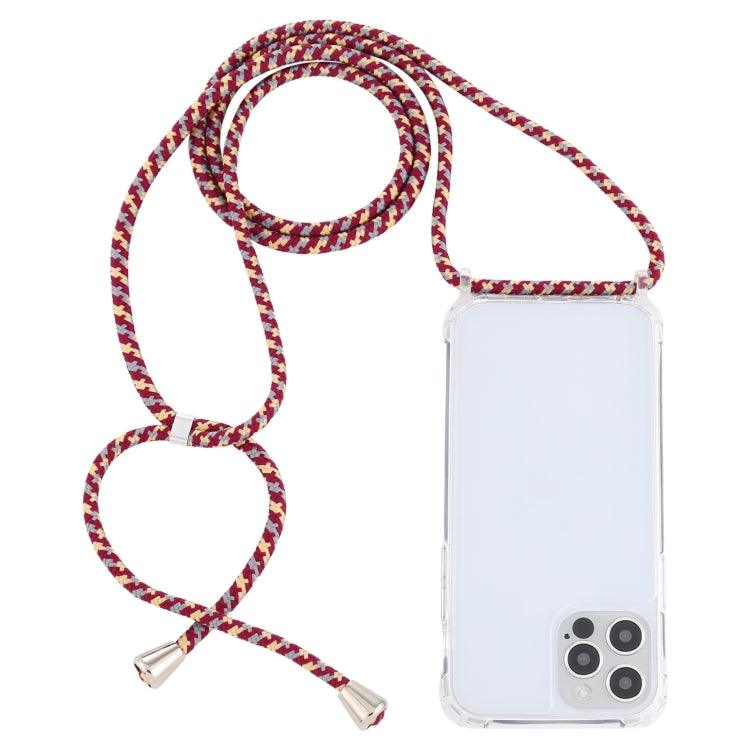 Apple iPhone 14 Pro Max Transparent Acrylic Airbag Shockproof Phone Protective Case Cover with Lanyard (Red Apricot Grey Rough Grain)