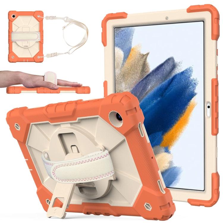 Samsung Galaxy Tab A8 10.5 2021 X200 Contrast Color Robot Silicone + PC Tablet Case Cover (Coral Orange+Beige)