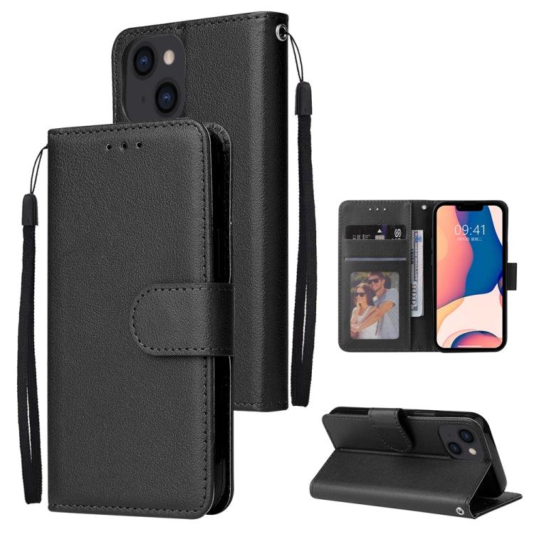 Apple iPhone 14 Multifunctional Horizontal Flip Leather Case Cover with Three Card Slot (Black)