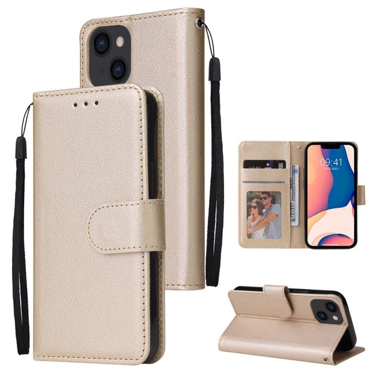 Apple iPhone 14 Multifunctional Horizontal Flip Leather Case Cover with Three Card Slot (Tyrant Gold)