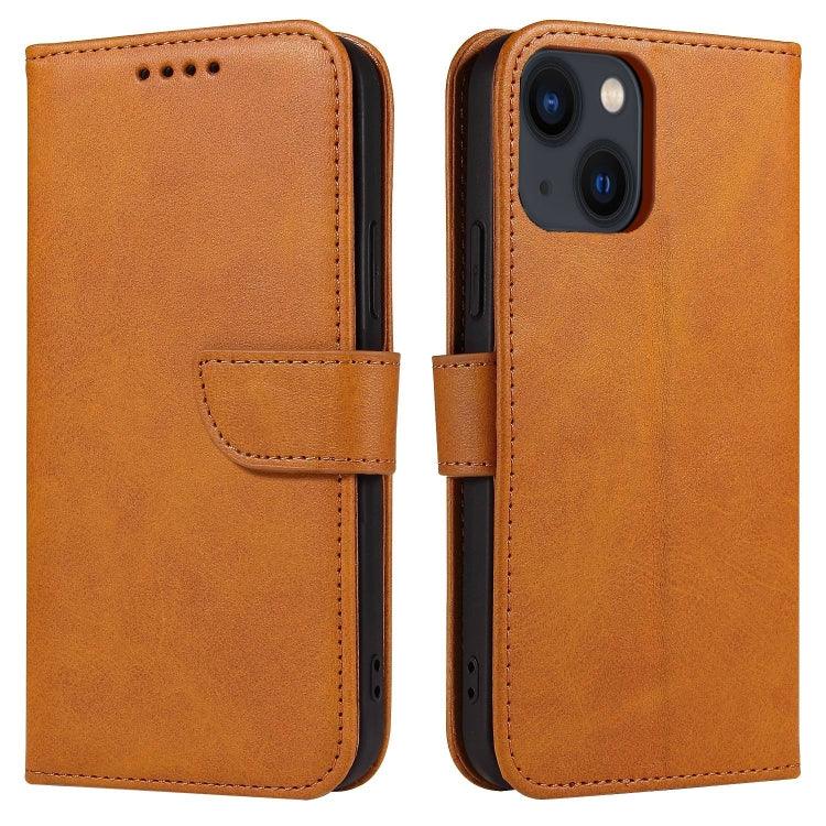 Apple iPhone 14 Calf Texture Buckle Flip Leather Phone Case Cover (Khaki)