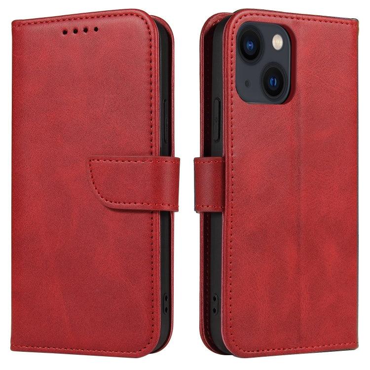 Apple iPhone 14 Plus Calf Texture Buckle Flip Leather Phone Case Cover (Red)