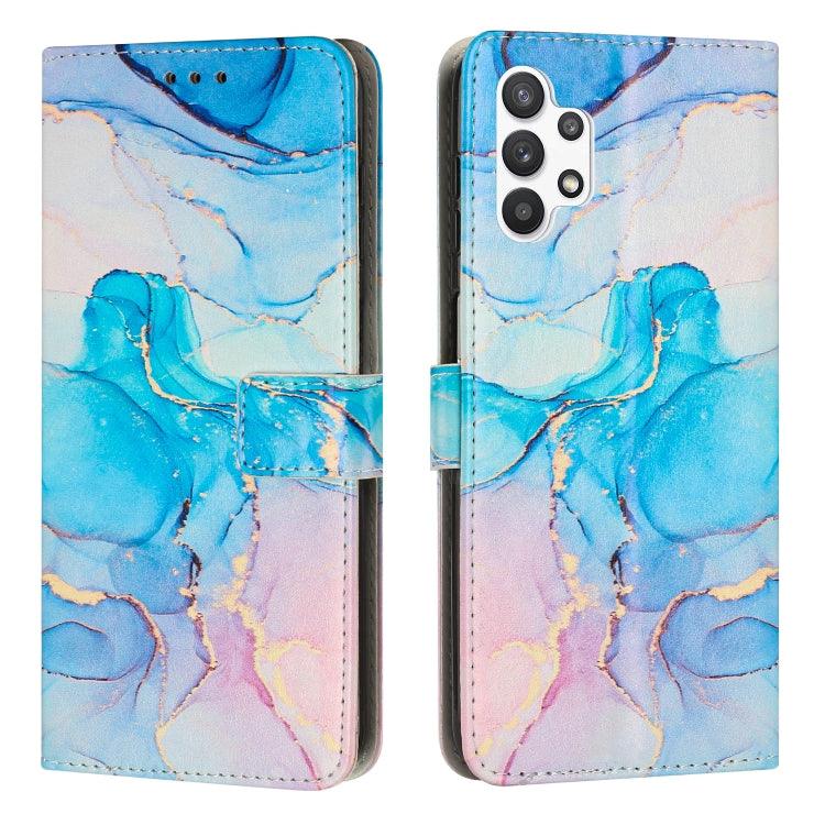 Samsung Galaxy A13 4G Painted Marble Pattern Leather Phone Case Cover (Pink Green)