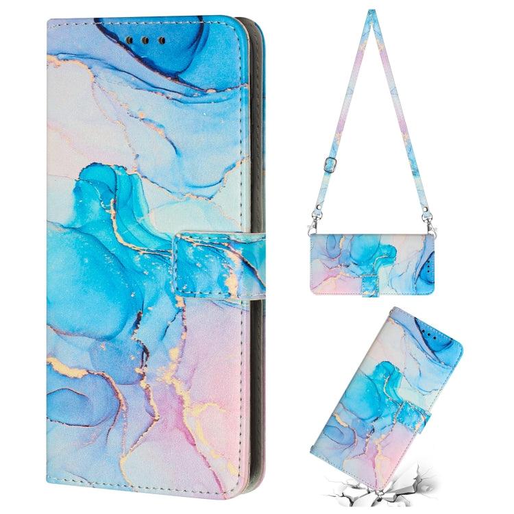 Samsung Galaxy A12 Crossbody Painted Marble Pattern Leather Phone Case Cover (Pink Green)