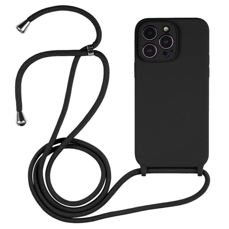 Apple iPhone 14 Pro Crossbody Lanyard Liquid Silicone Case Cover (Black)