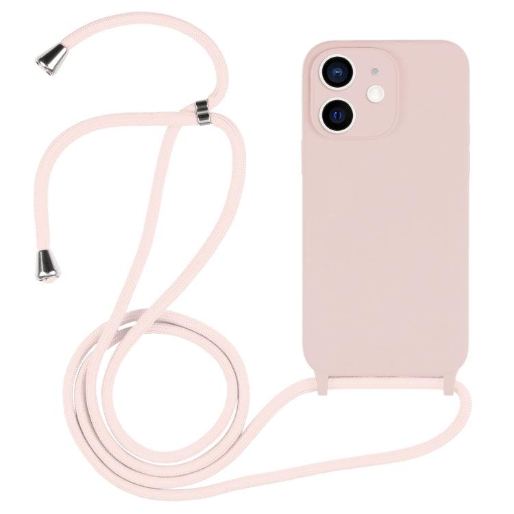 Apple iPhone 12 & 12 Pro Crossbody Lanyard Liquid Silicone Case Cover (Sand Pink)