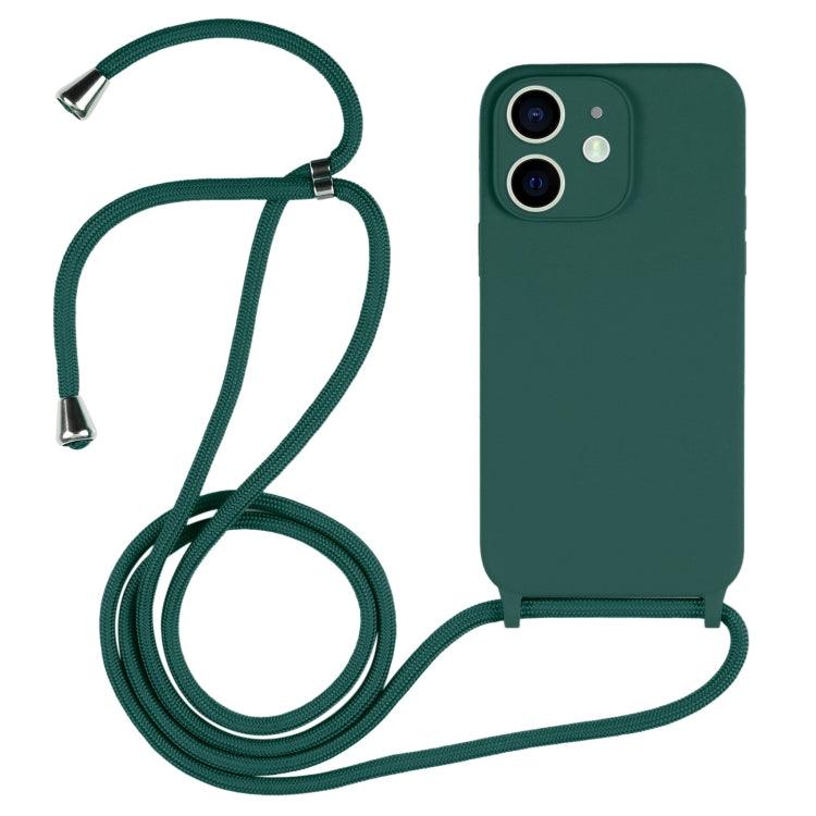 Apple iPhone 12 & 12 Pro Crossbody Lanyard Liquid Silicone Case Cover (Pine Needle Green)
