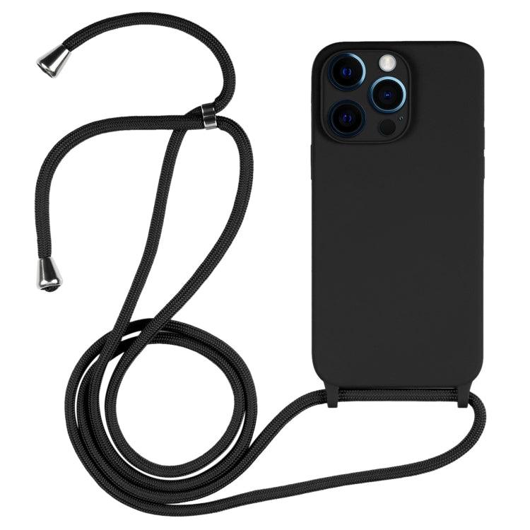 Apple iPhone 12 Pro Max Crossbody Lanyard Liquid Silicone Case Cover (Black)