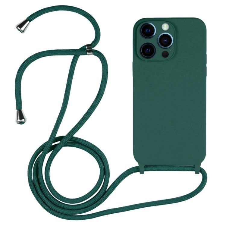 Apple iPhone 12 Pro Max Crossbody Lanyard Liquid Silicone Case Cover (Pine Needle Green)