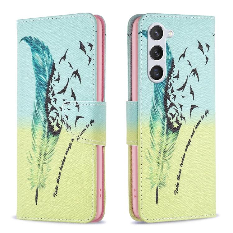 Samsung Galaxy S23 5G Drawing Pattern Leather Phone Case Cover (Feather)