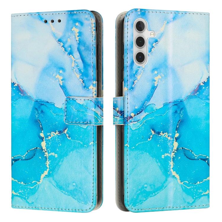 Samsung Galaxy A14 5G Painted Marble Pattern Leather Phone Case Cover (Blue Green)